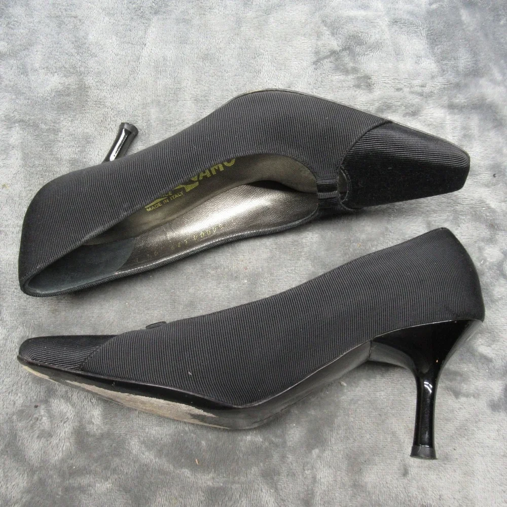 Salvatore Ferragamo Womens 4.5 B Black Pointed‎ Toe Bow Stiletto Heels Pumps